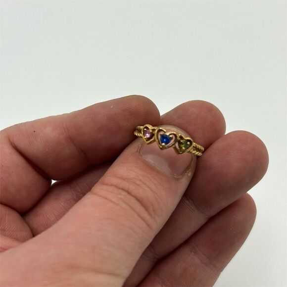 10K Yellow Gold Multi-Heart Mom Ring One Size Anniversary Gift - Picture 3 of 4
